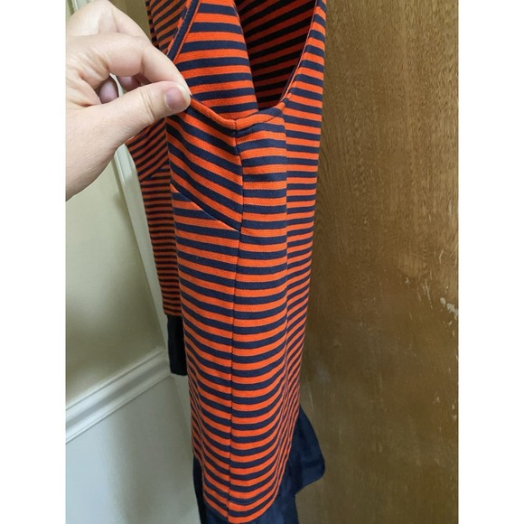 J. Crew Red and Navy Blue Striped Ruffle Hem Tank Top Size XL Button Back - Picture 10 of 11